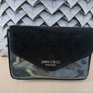 Jimmy Choo Black Glitter Envelope Clutch with Gold Logo